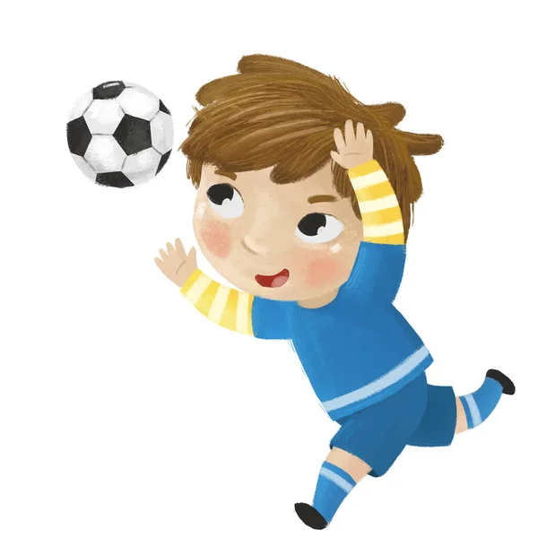 Cartoon Szene Mit Kind Beim Laufsport Fußball Illustration Für Kinder — Stockfoto