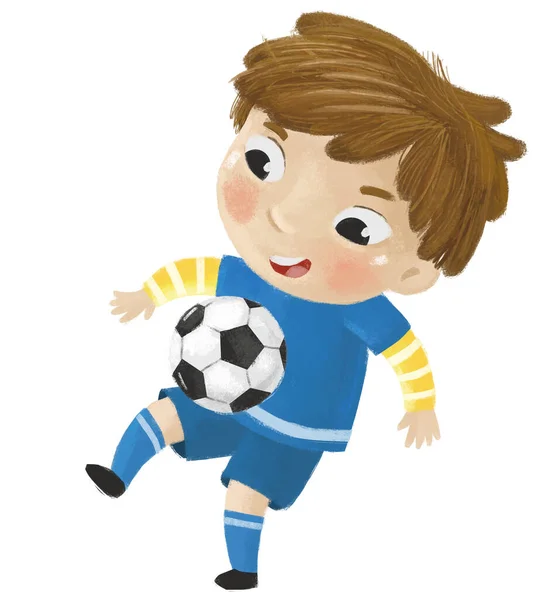 Scena Kreskówek Dzieckiem Gra Piłkę Nożną Bieg Piłka Nożna Ilustracja — Zdjęcie stockowe