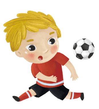 Futbol oynayan bir çocuğun olduğu çizgi film sahnesi - çizim