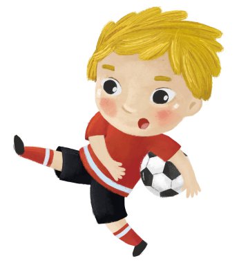 Futbol oynayan bir çocuğun olduğu çizgi film sahnesi - çizim