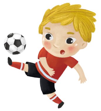 Futbol oynayan bir çocuğun olduğu çizgi film sahnesi - çizim