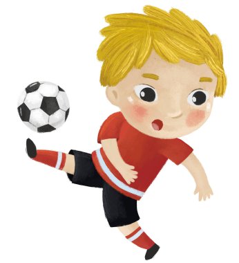 Futbol oynayan bir çocuğun olduğu çizgi film sahnesi - çizim