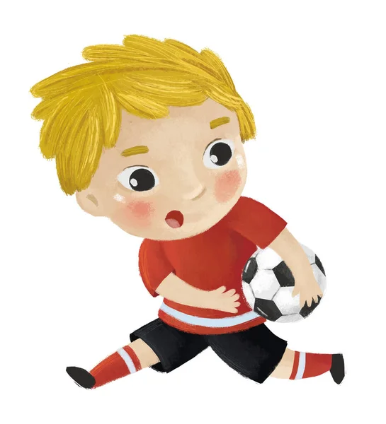 cartoon scene with kid playing running sport ball soccer football - illustration