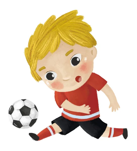 Мультяшна Сцена Дитиною Грає Біг Спортивний Футбол Ілюстрація — стокове фото