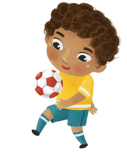 Escena Dibujos Animados Con Niños Jugando Fútbol Deporte Pelota Corriendo —  Fotos de Stock