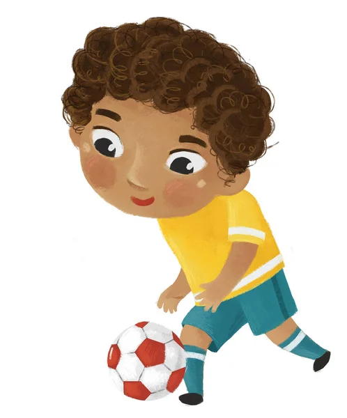 卡通片 儿童跑步 足球业余爱好 儿童图解 — 图库照片