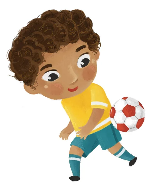 Kreslená Scéna Dítětem Hrající Běžecký Sport Fotbal Fotbalový Koníček Ilustrace — Stock fotografie