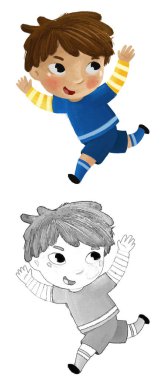 Çocukların futbol oynadığı çizgi film sahnesi - çocuklar için çizim