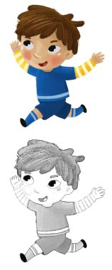 Çocukların futbol oynadığı çizgi film sahnesi - çocuklar için çizim