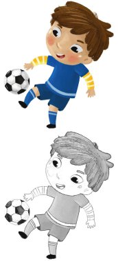 Çocukların futbol oynadığı çizgi film sahnesi - çocuklar için çizim