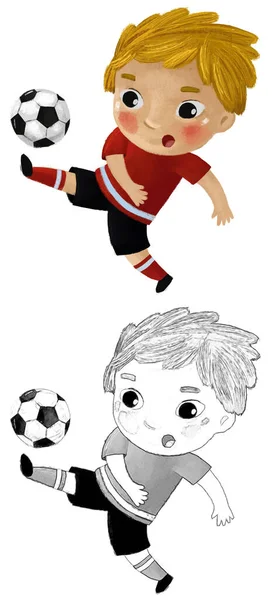 Cartoon Szene Mit Kind Beim Laufsport Fußball Illustrationsskizze — Stockfoto