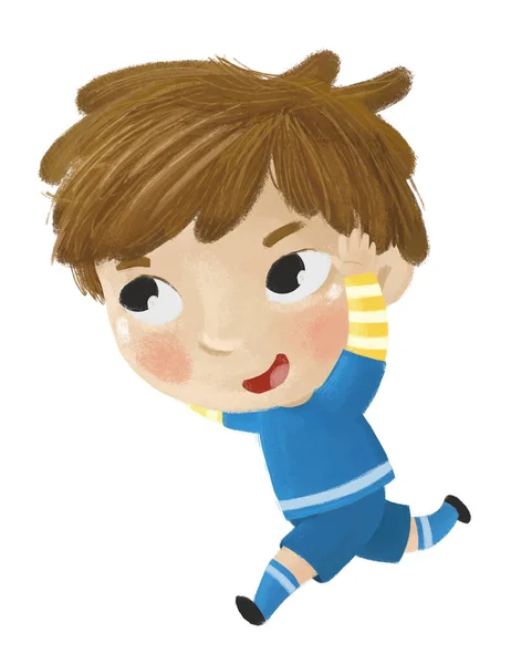 cartoon scene with kid playing running sport ball soccer football - illustration for kids
