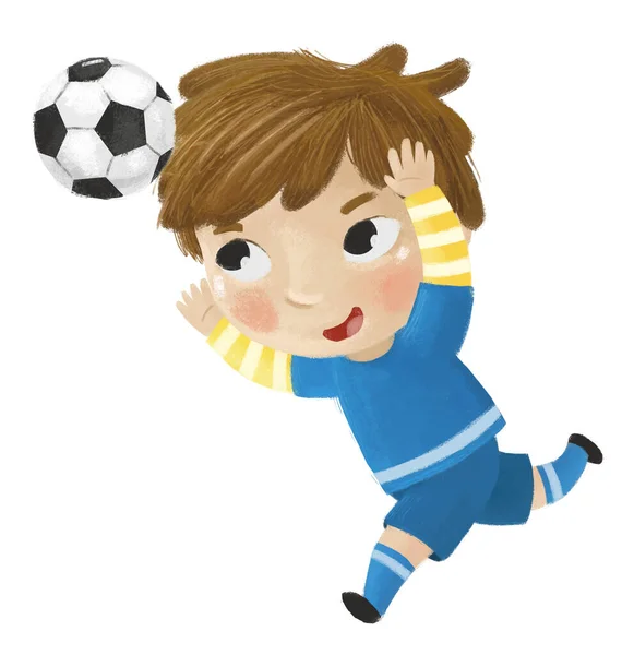 Cartoon Scene Kid Playing Running Sport Ball Soccer Football Illustration — Stock Photo, Image