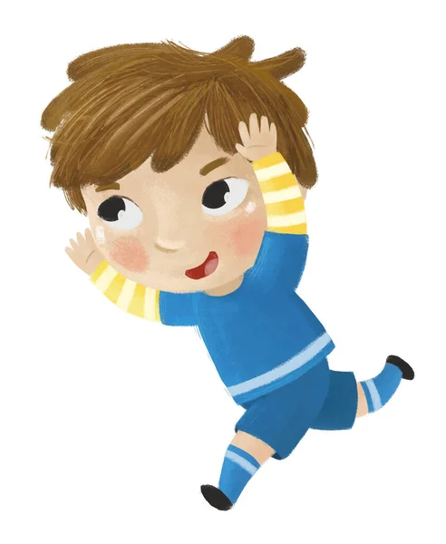Cartoon Szene Mit Kind Beim Laufsport Fußball Illustration Für Kinder — Stockfoto