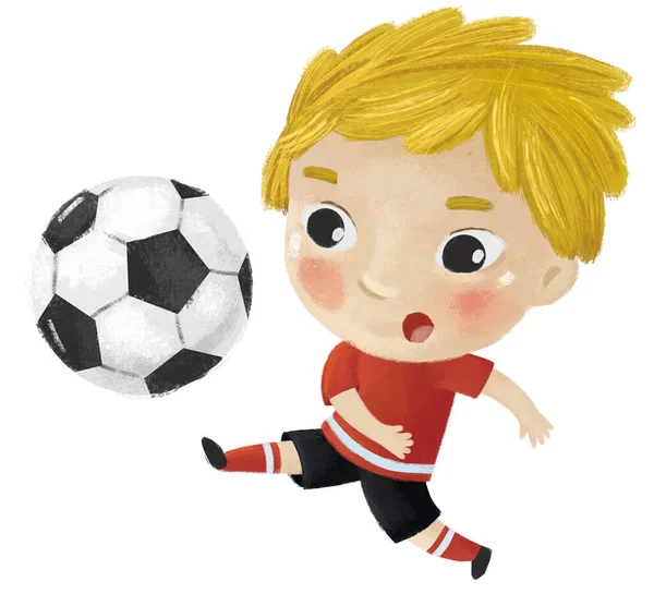 Tecknad Scen Med Barn Som Spelar Löpning Sport Boll Fotboll — Stockfoto