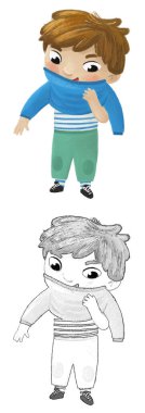 Çizgi filmdeki çocuk çocuk soyunuyor ya da çocukluk resimlerini çiziyor.