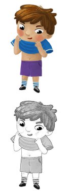 Çizgi filmdeki çocuk çocuk soyunuyor ya da çocukluk resimlerini çiziyor.