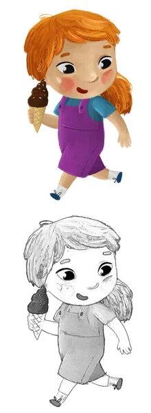 Kreslená Scéna Chlapcem Jíst Chutné Dezert Ilustrace Pro Děti — Stock fotografie