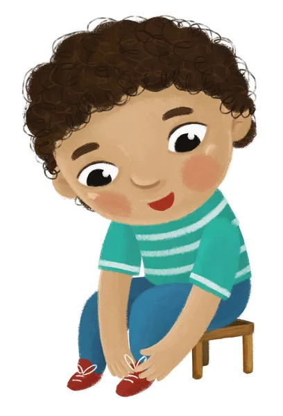 Kreskówka Dziecko Chłopiec Zdejmując Lub Zakładając Ubrania Przez Siebie Dla — Zdjęcie stockowe
