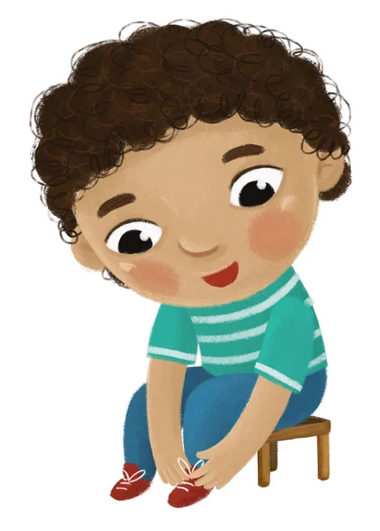 Dibujos Animados Niño Niño Niño Quitarse Ponerse Ropa Por Mismo — Foto de Stock