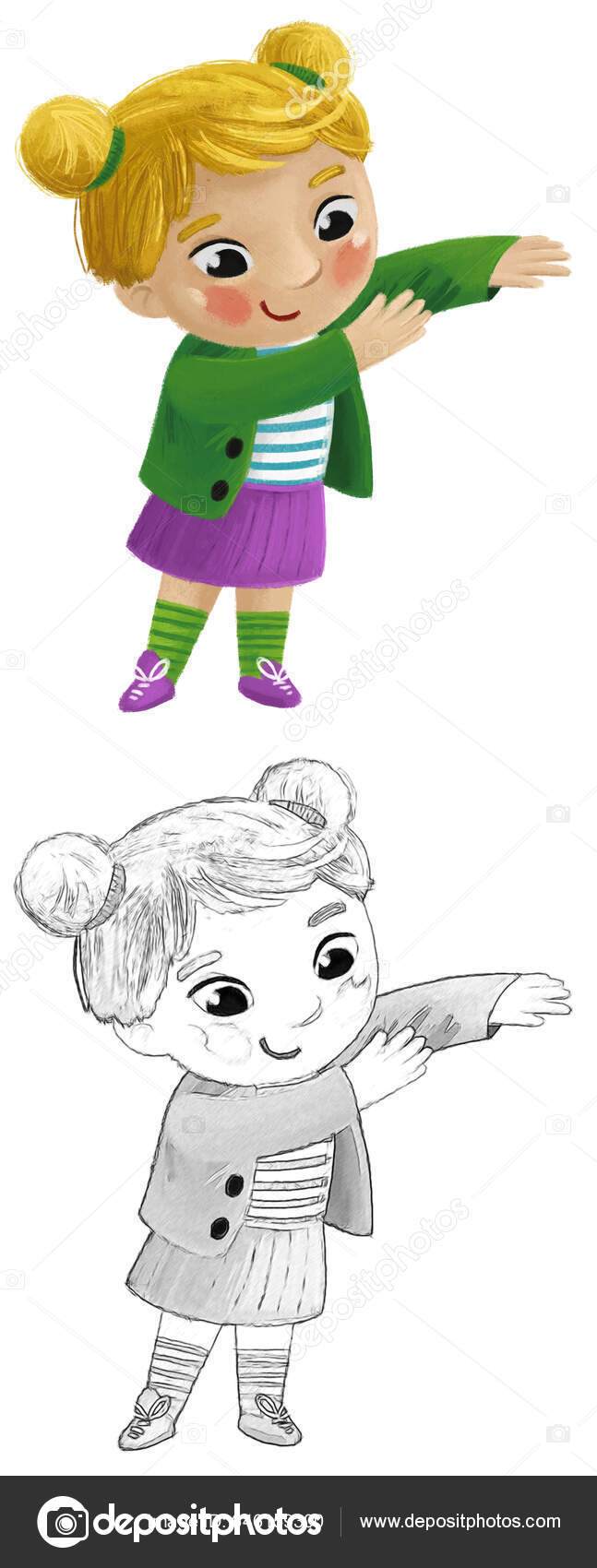 Παιδί Κινουμένων Σχεδίων Κορίτσι Παιδί Απογειώνεται Θέσει Ρούχα Από Τον —  Φωτογραφία Αρχείου © illustrator_hft #646159300