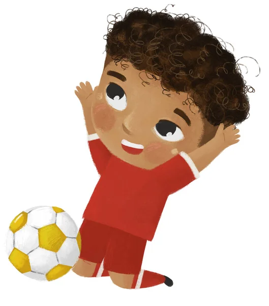 Cartoon Szene Mit Einem Jungen Beim Laufsport Fußball Illustration Für — Stockfoto