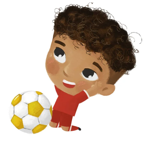 Futbol Oynayan Bir Çocuğun Olduğu Çizgi Film Sahnesi Çocuklar Için — Stok fotoğraf