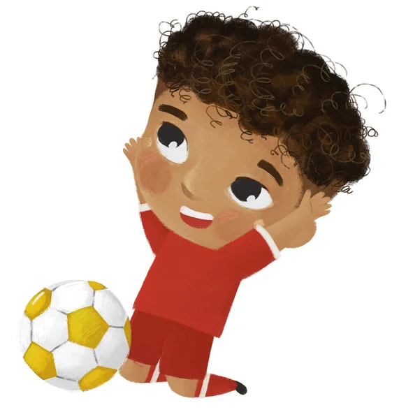 Cartoon Scene Boy Playing Running Sport Ball Soccer Football Illustration — Stock Photo, Image