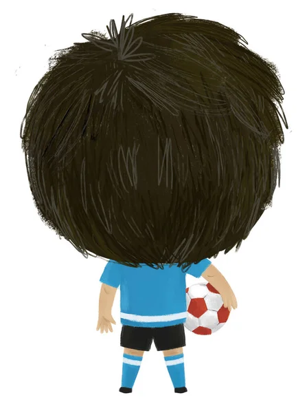Cena Dos Desenhos Animados Com Menino Jogando Futebol Bola Esporte — Fotografia de Stock