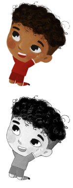 Futbol oynayan bir çocuğun olduğu çizgi film sahnesi - çocuklar için illüstrasyon