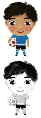 Futbol oynayan bir çocuğun olduğu çizgi film sahnesi - çocuklar için illüstrasyon