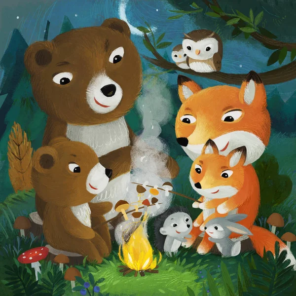 stock image cartoon scene with different forest animals friends fox bear owl illustration for kids