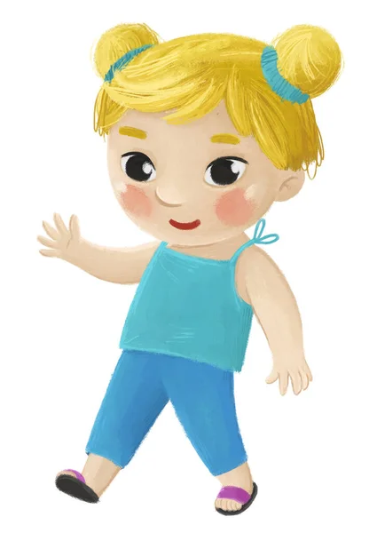 Criança Dos Desenhos Animados Menino Decolando Colocando Roupas Primavera Verão — Fotografia de Stock