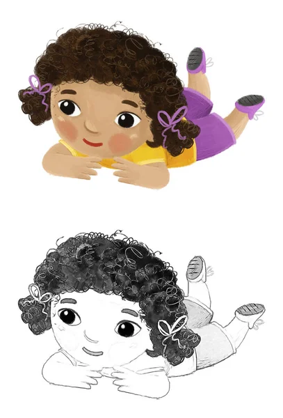 Desenho Animado Criança Menina Descansando Tendo Diversão Jardim Infância Etapa — Fotografia de Stock