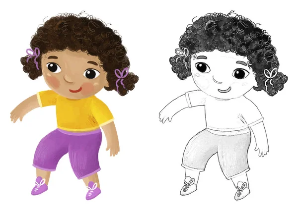 Dibujos Animados Niño Niño Niña Descansando Divertirse Kindergarten Etapa Infancia —  Fotos de Stock