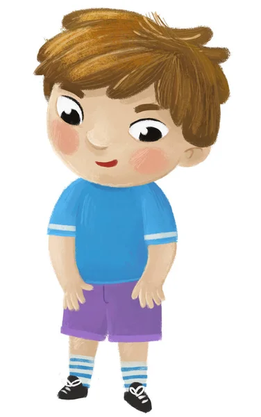 Cartoon Child Kid Boy Taking Putting Clothes Him Self Childhood — Stock Photo, Image