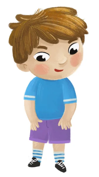 Desenho Animado Criança Garoto Menino Decolando Vestindo Roupas Por Ele — Fotografia de Stock
