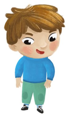 çizgi filmlerdeki neşeli çocuk sonbahar, bahar ya da kış çocukları için giyinmiş.