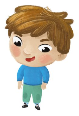 çizgi filmlerdeki neşeli çocuk sonbahar, bahar ya da kış çocukları için giyinmiş.