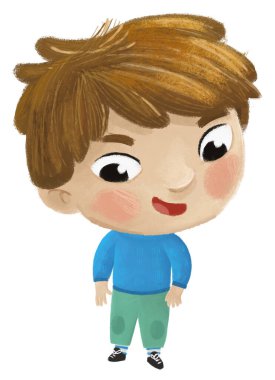 çizgi filmlerdeki neşeli çocuk sonbahar, bahar ya da kış çocukları için giyinmiş.