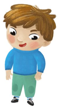 çizgi filmlerdeki neşeli çocuk sonbahar, bahar ya da kış çocukları için giyinmiş.