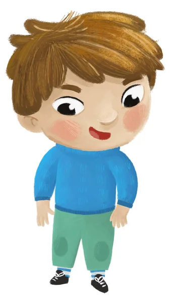 Kreslené Veselé Dítě Kluk Oblečený Pro Podzim Jaro Nebo Zima — Stock fotografie