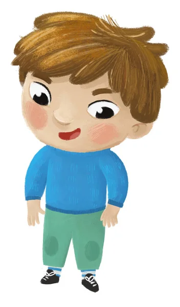 Kreslené Veselé Dítě Kluk Oblečený Pro Podzim Jaro Nebo Zima — Stock fotografie