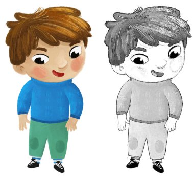 çizgi filmlerdeki neşeli çocuk sonbahar, bahar ya da kış çocukları için giyinmiş.