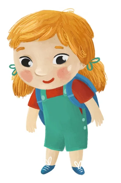 Kreslené Dítě Dítě Dívka Žák Jít Školy Učení Dětství Ilustrace — Stock fotografie