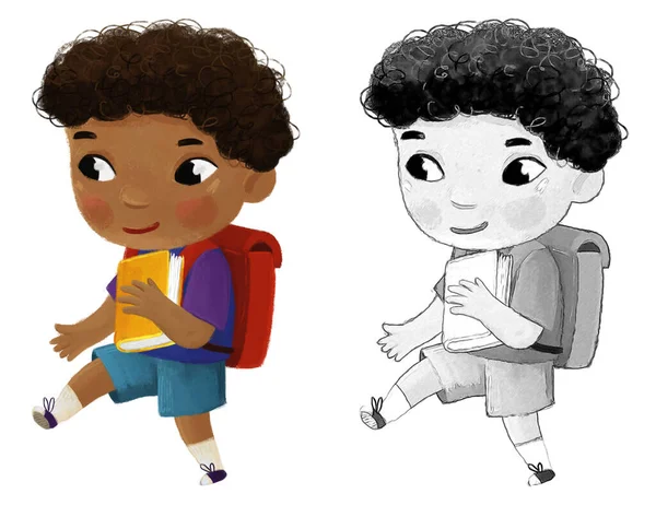 Dibujos Animados Niño Niño Niño Alumno Escuela Aprendizaje Infantil Ilustración —  Fotos de Stock