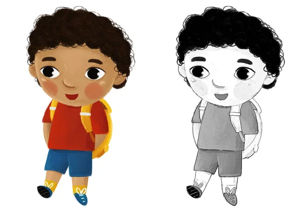 Kreslené Dítě Kluk Kluk Žák Jít Školy Učení Dětství Ilustrace — Stock fotografie
