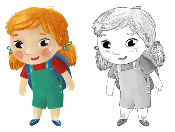 Tecknad Barn Unge Flicka Elev Till Skolan Lärande Barndom Illustration — Stockfoto