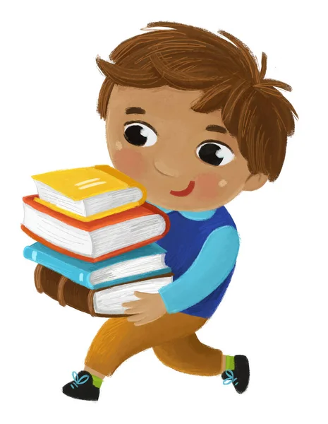 Tekenfilm Kind Jongen Leerling Gaat Naar School Leren Jeugd Illustratie — Stockfoto