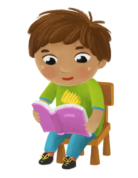 Cartoon Child Kid Boy Pupil Going School Learning Childhood Illustration — Stock Photo, Image